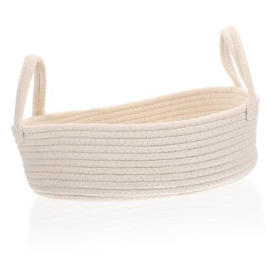 Woven Cotton Storage Basket, White, for Office and Laundry