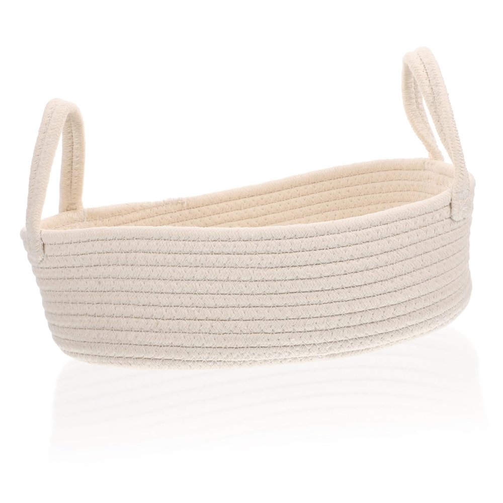 Woven Cotton Storage Basket, White, for Office and Laundry