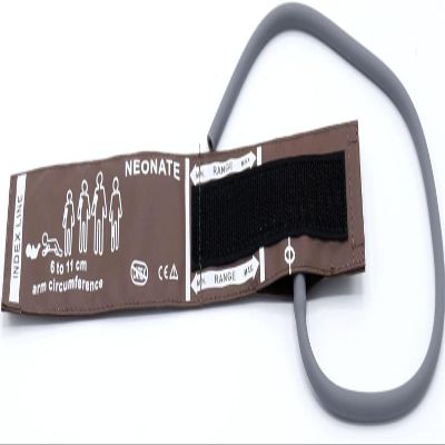 Universal NIBP Cuff for Neonates, 6–11 cm, Single-Tube Reusable Brown PU Replacement Cuff, No Connector