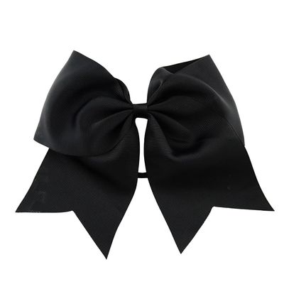 Large Bow Hair Tie, Stretchy Ponytail Holder with Pom-Poms, Multicolor, Black