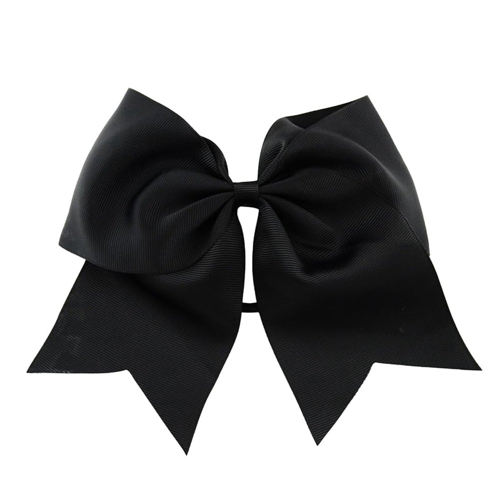 Large Bow Hair Tie, Stretchy Ponytail Holder with Pom-Poms, Multicolor, Black