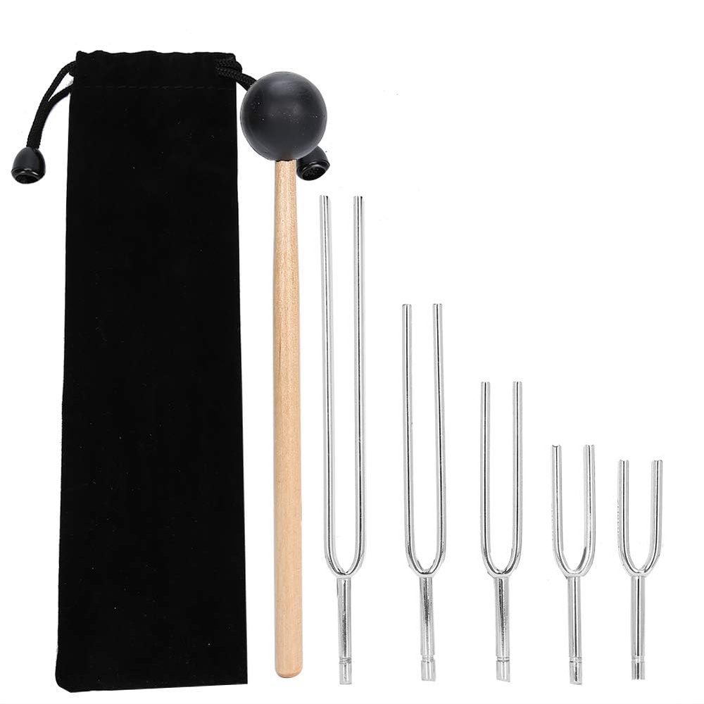 Swiixxer Tuning Fork Sound Healing Tool Set, 128 Hz, 256 Hz, 512 Hz, 1024 Hz, 2048 Hz, Silver