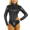 Women's Long-Sleeve Metallic Bodysuit, Black, XL view 2
