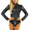Women's Long-Sleeve Metallic Bodysuit, Black, XL view 3