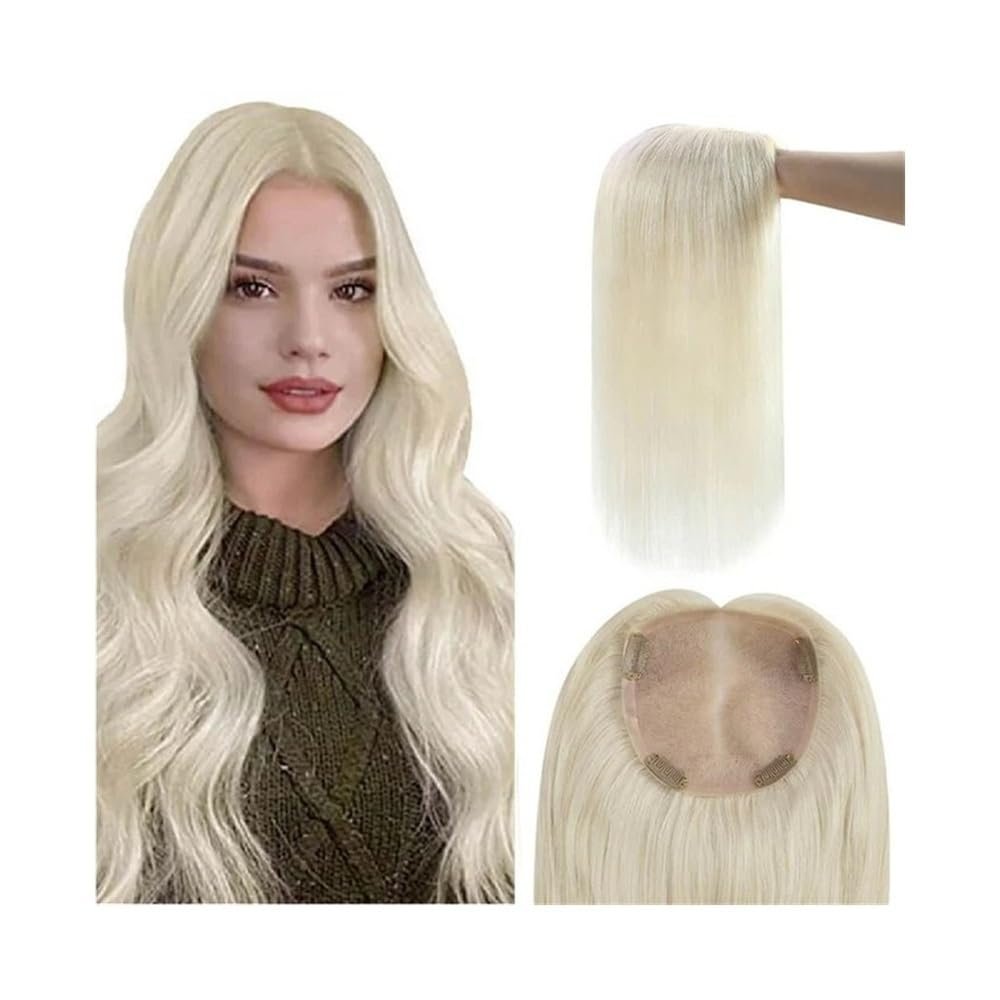 Women’s Human Hair Topper, Platinum Blonde, Straight, 14 in (35 cm)