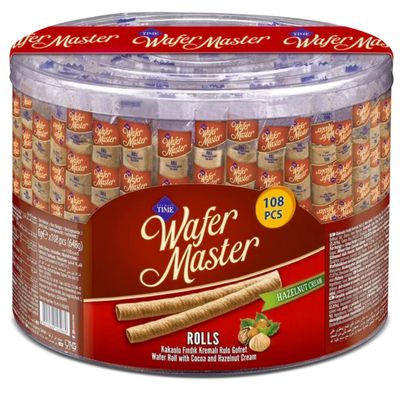Wafer Master Wafer Rolls with Hazelnut Cream, Bulk Pack (108 pcs./648 g)