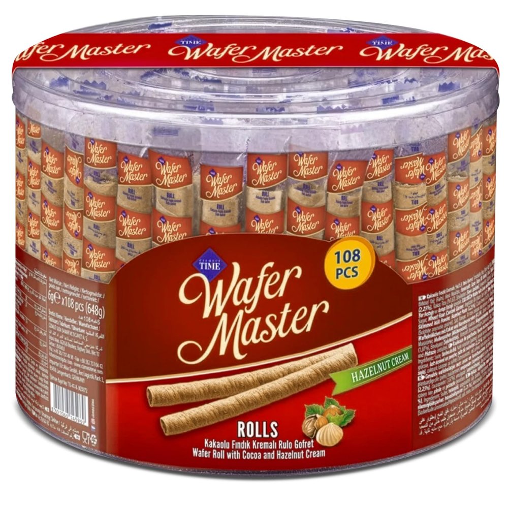 Wafer Master Wafer Rolls with Hazelnut Cream, Bulk Pack (108 pcs./648 g)
