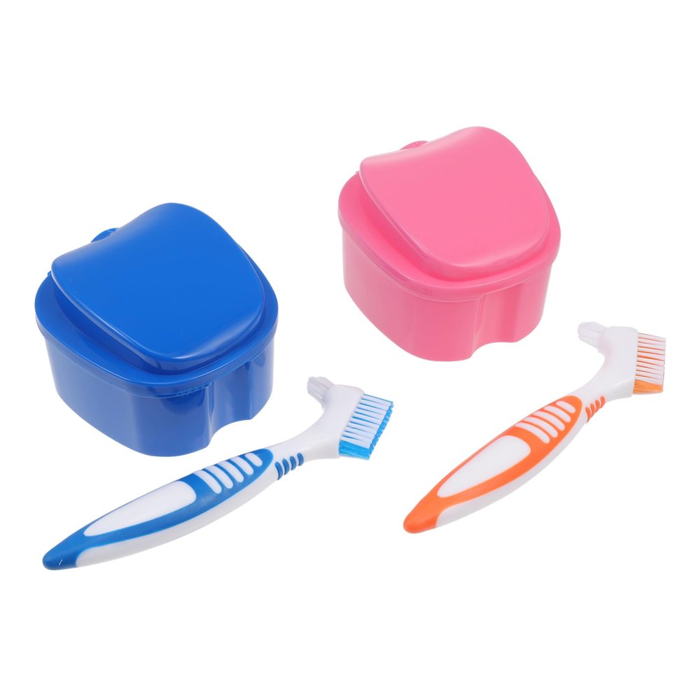GOOHOCHY Plastic Denture Storage Case with Ventilated Design, Non-Slip Closure and Cleaning Brush