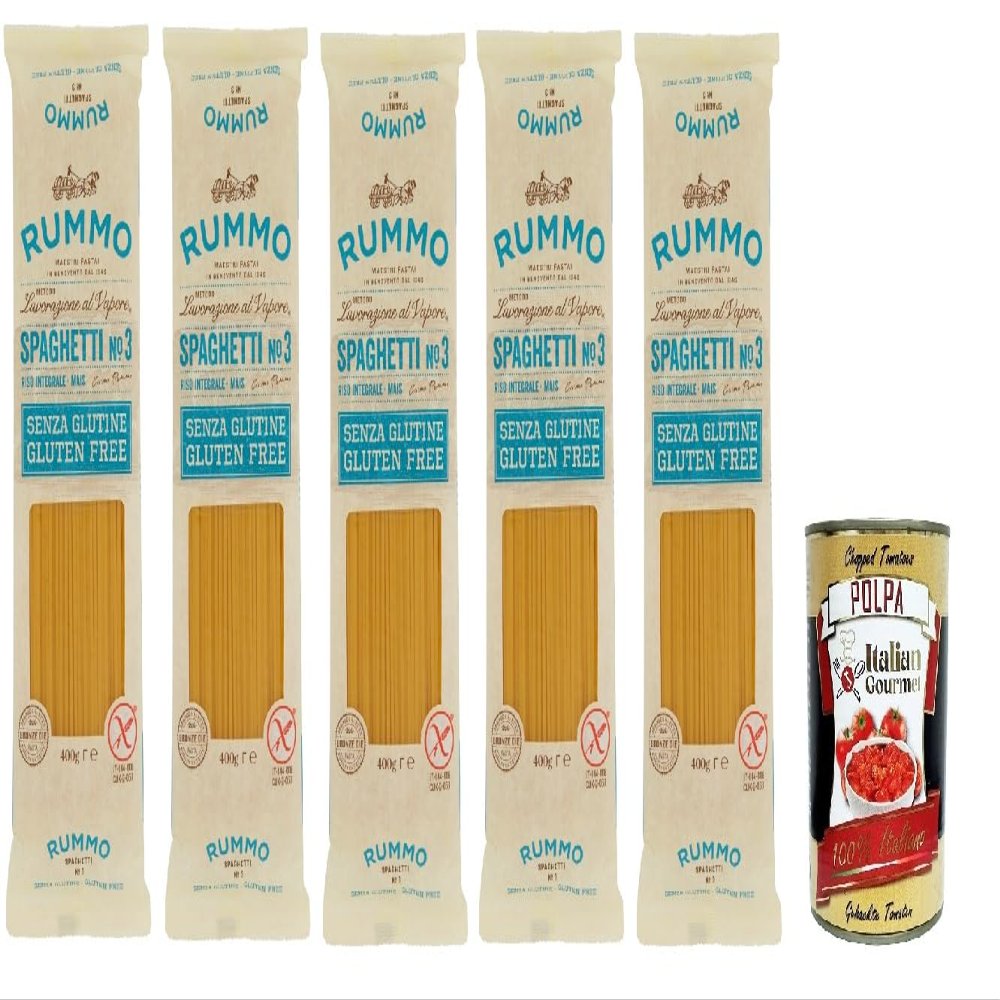 Italian Gourmet Gluten-Free Spaghetti Bundle, 5 x 400 g + Free Polpa