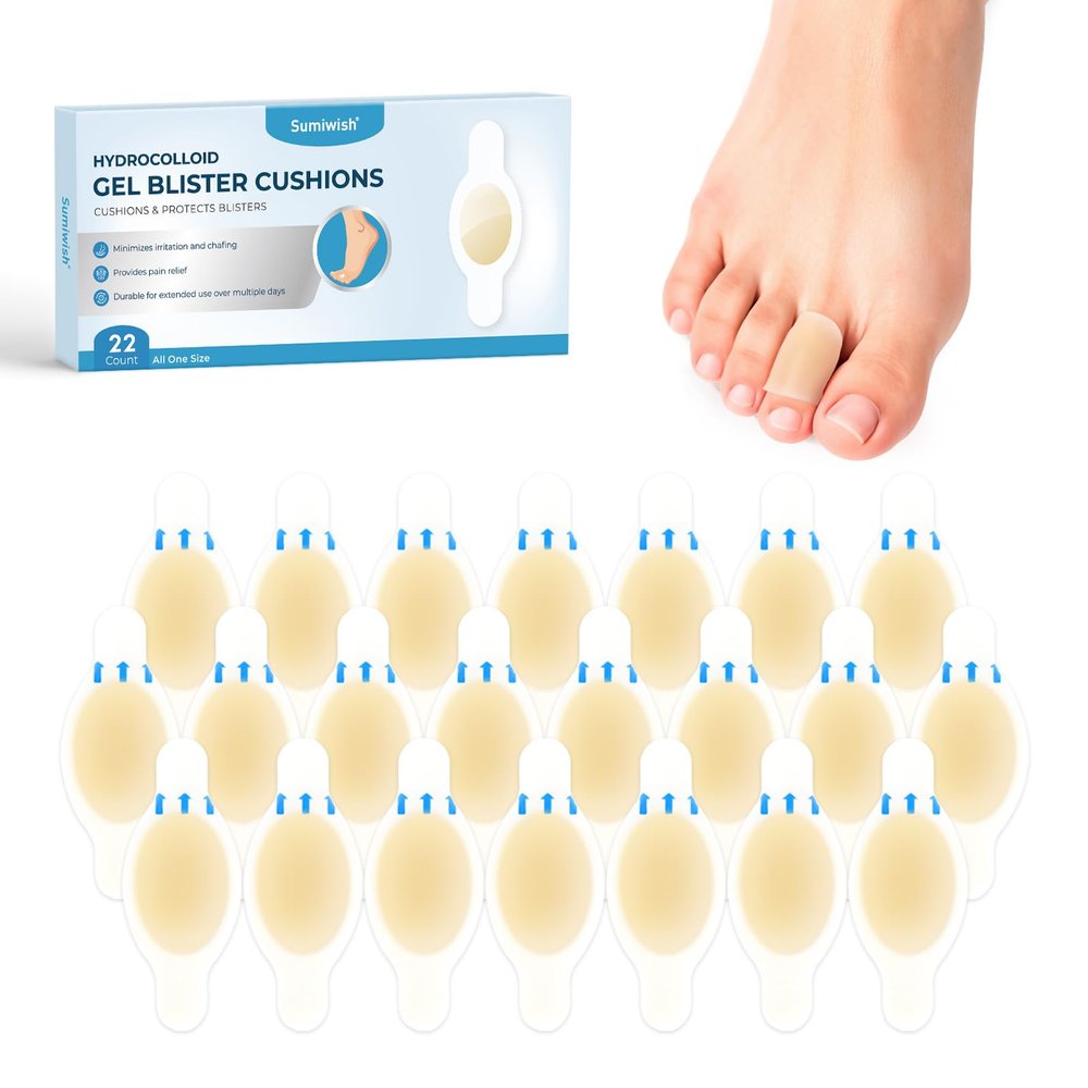 Sumiwish Hydrocolloid Gel Blister Bandages, 22 Count, Water-Resistant Toe Pack