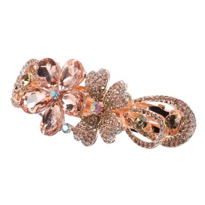 FRCOLOR Blue Metal Hair Clip with Flower and Rhinestones