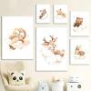 Boys' Nursery Wall Art with Animals, Clouds and Owl – Beige Boho Canvas Poster view 1