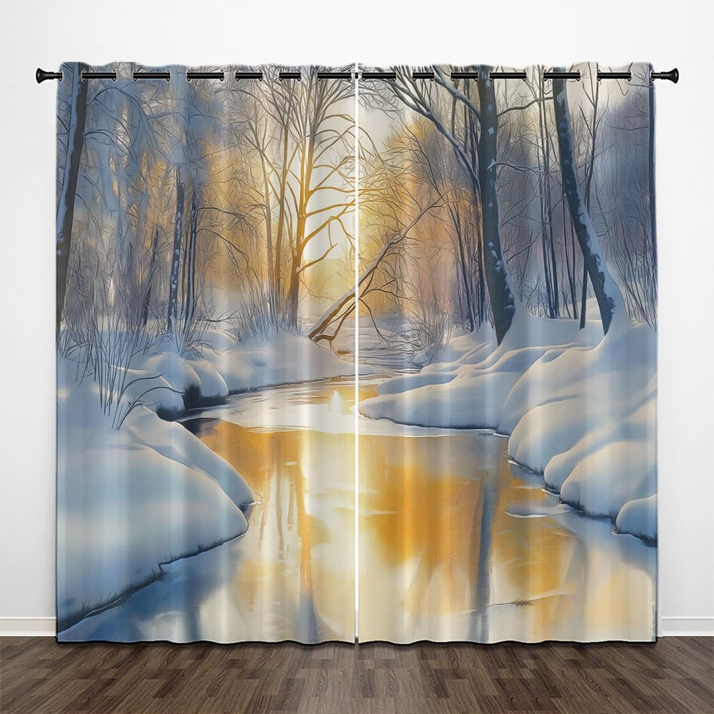 CEDNXOER Thermal Blackout Curtains, Cartoon Forest, 2-Piece Set, White, 245 x 140 cm