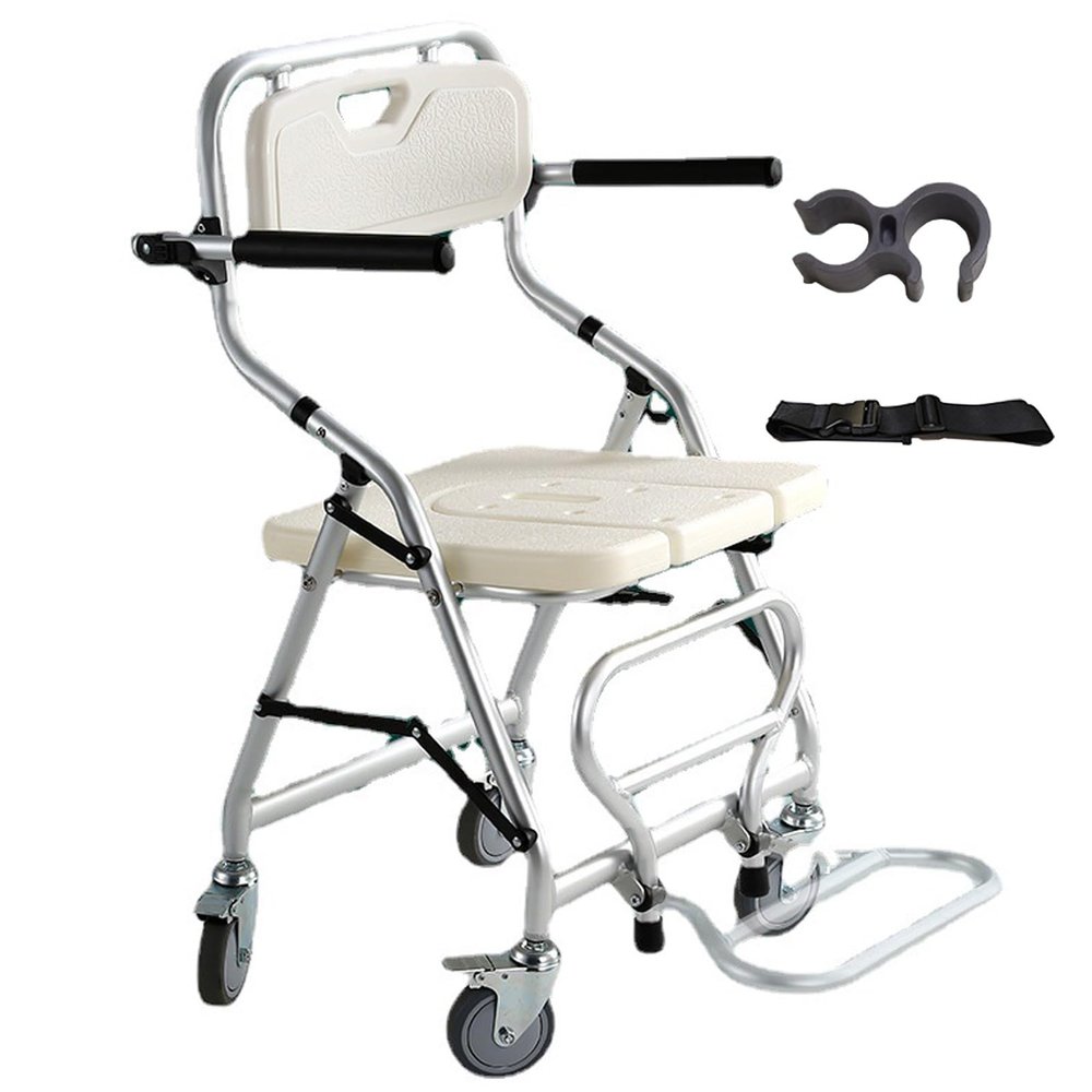 Adjustable Wheeled Shower Chair with Armrests for Older Adults and People with Disabilities