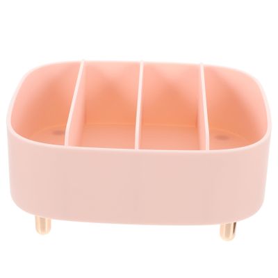 Pink Makeup Organizer Box with Four Compartments and Desktop Tray