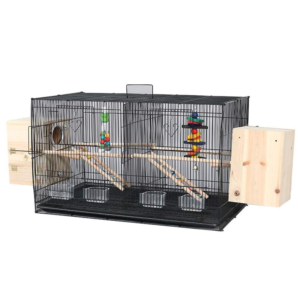 sjdoPulse Black Iron Bird Cage with Feeding Box, Stand, Perch and Separate Mesh Compartment, 60 cm