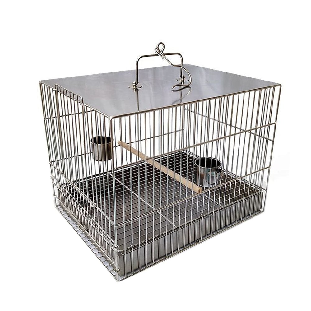 Sturdy Square Stainless Steel Bird Cage with Bath Tray