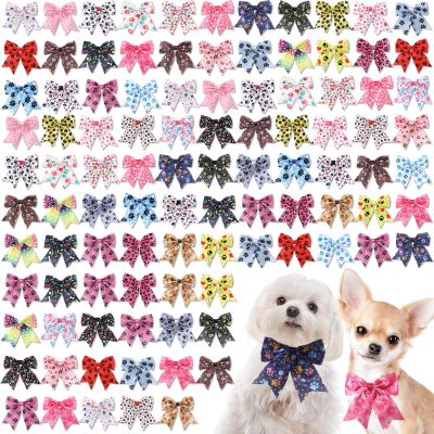 Yunsailing Dog Bow Ties with Adjustable Collars, 100-Pack, Dog Paw Design
