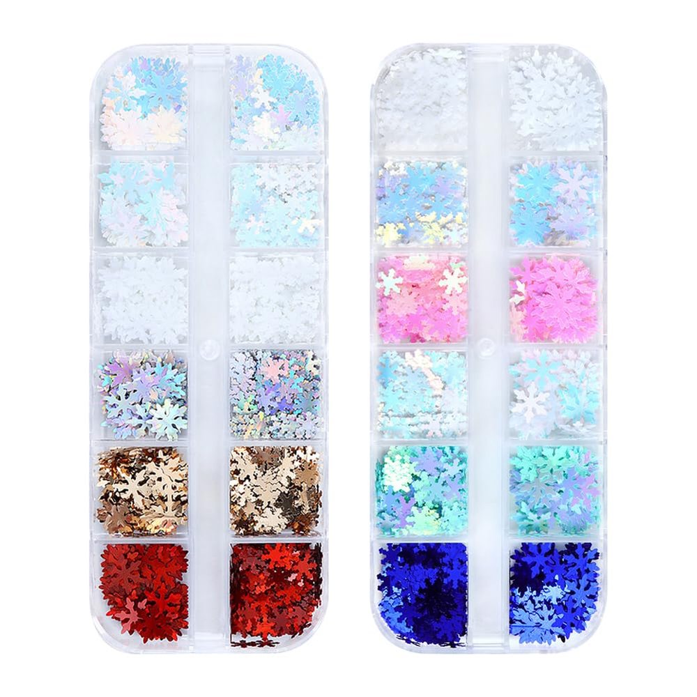 Glitter Snowflake Nail Sequins, Holographic 3D Nail Art Stickers