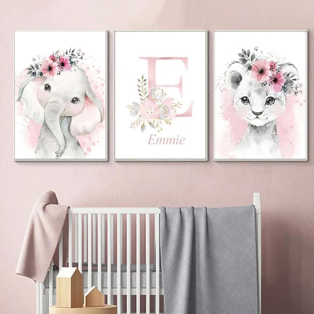 BeiYiHo Personalized Pink Animal Poster for Nursery, 30 x 40 cm, Unframed