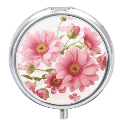 Round Pill Organizer with Pink Flowers