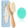 MolYuan Baby Hair Brush Set, 2-Piece Wooden Goat-Hair and Silicone Cradle Cap Brushes view 1