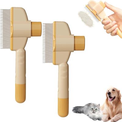 Self-Cleaning Flea Comb Grooming Brush for Cats and Dogs, Yellow, 2-Piece