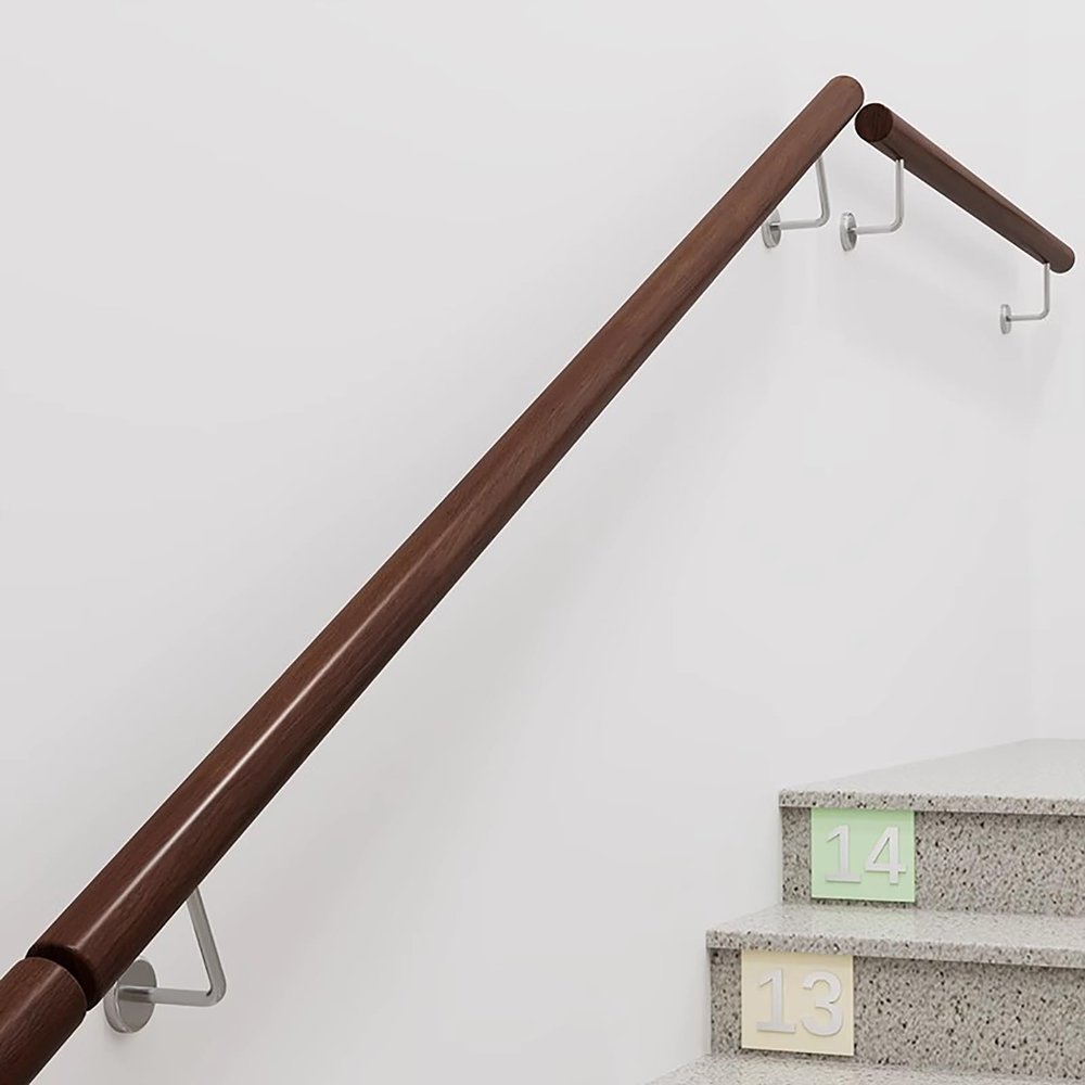 Wooden Wall-Mounted Stair Handrail, Walnut, 2.8 m