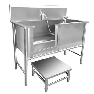 120 cm Stainless Steel Dog Grooming Bath Station with Faucet