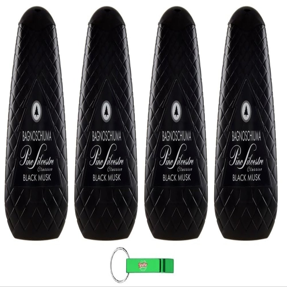 4x Pino Silvestre Classico Black Musk Shower Gel/Bath Foam, 750 ml + Free Beni Culinari Keychain