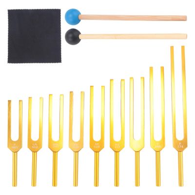 Begchy 9-Piece Tuning Fork Set, 174/285/396/417/528/639/741/852/963 Hz, Sound Healing Tool Set for Chakra Healing, Gold