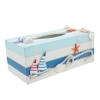 Alipis Wooden Tissue Box Cover, Mediterranean Decor with Lighthouse and Sailboat view 1