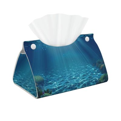 Tranquil Underwater Scenery Printed PVC Leather Tissue Box Cover, Long, Cute, Decorative Organizer for Bathroom, Bedroom, Office, or Car