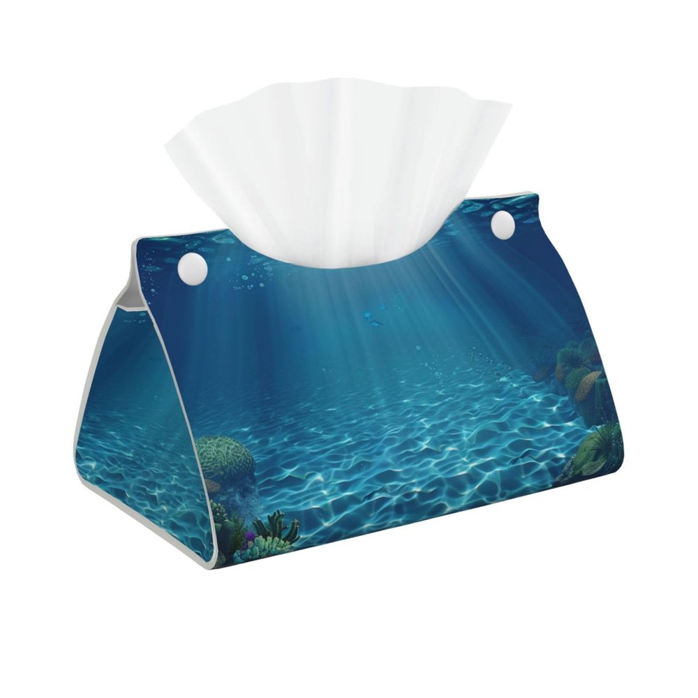 Tranquil Underwater Scenery Printed PVC Leather Tissue Box Cover, Long, Cute, Decorative Organizer for Bathroom, Bedroom, Office, or Car