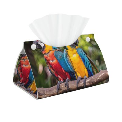 Printed Parrot Tissue Box Cover, Long and Cute Decorative Organizer for Bathroom, Bedroom, Office, or Car