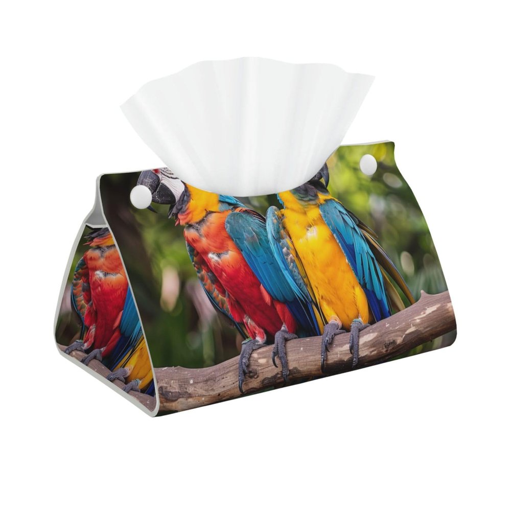 Printed Parrot Tissue Box Cover, Long and Cute Decorative Organizer for Bathroom, Bedroom, Office, or Car