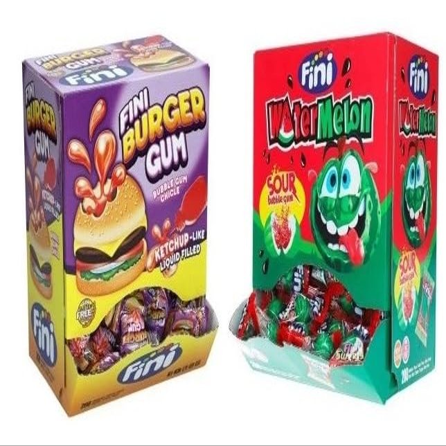 2-Box Fini Gum Mix: Burger and Watermelon, 1 kg Each + Free Space Cookie 45 g