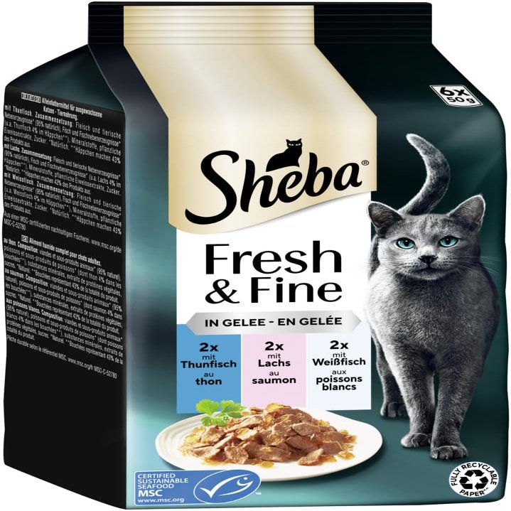 SHEBA Fresh & Fine Multipack in Jelly with Tuna and Salmon MSC 6 x 50g