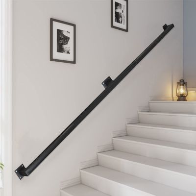 Black Stair Railing, Complete Wall-Mount Set, Wrought Iron, 350 cm