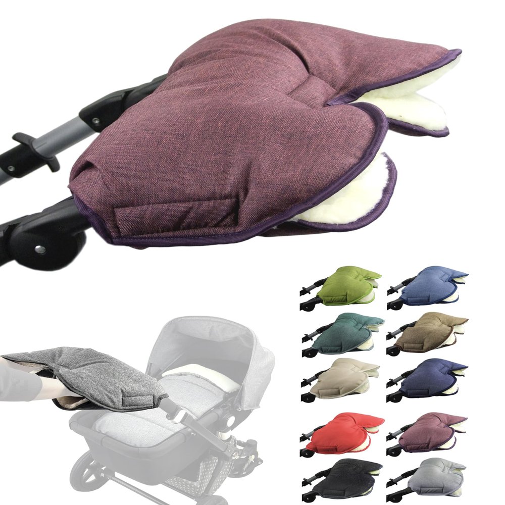 BAMBINIWELT Lambswool Hand Muff for Strollers, Buggies & Bike Trailers, Water-Resistant, Windproof & Washable, Marled Burgundy