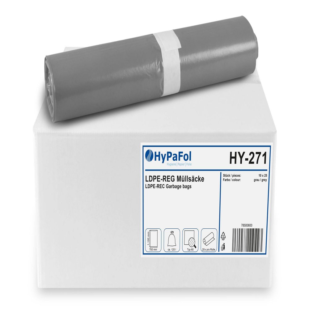 Hypafol 120 L Garbage Bags, Gray | 250 Bags, Durable & Tear-Resistant