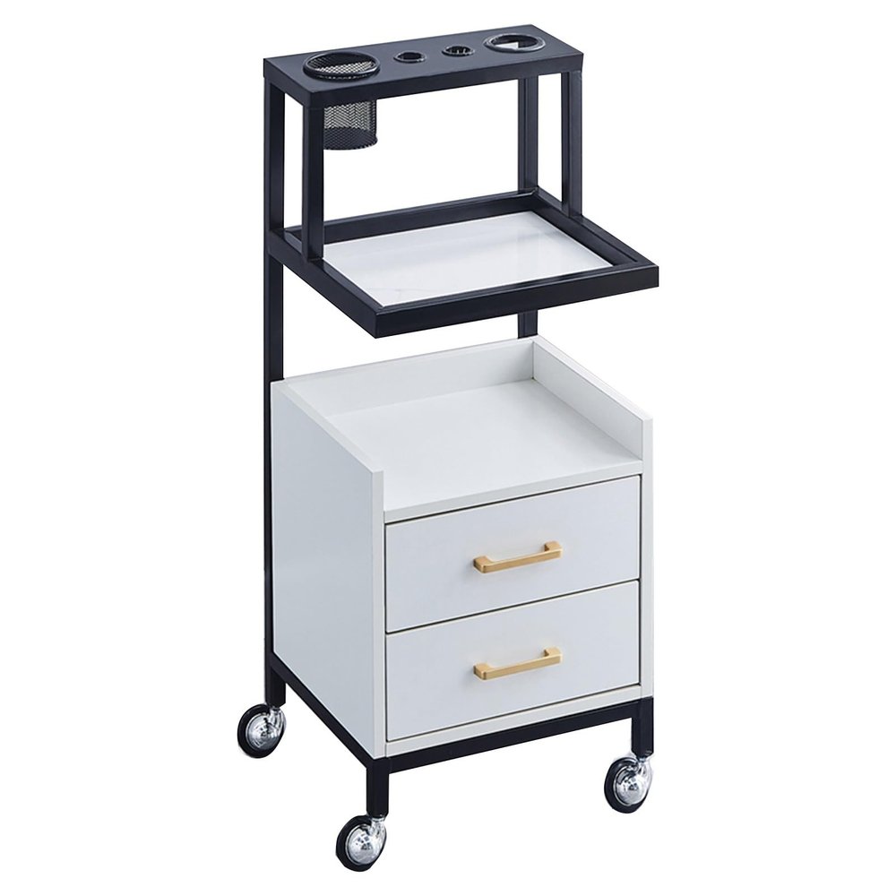 Hair Salon Cabinet Trolley with 2 Dryer Holders, Drawer and Styling Station
