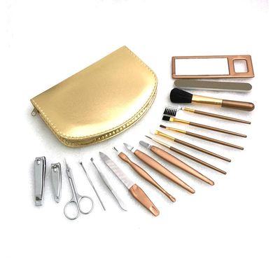AYCDL Gold PU Case 18-Piece Nail Clipper and Makeup Brush Set