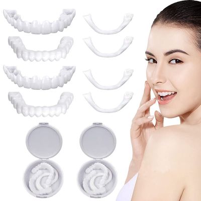 Care Spring Clip-On Artificial Teeth, Upper and Lower Veneers, Temporary Dentures, 2-Piece Set