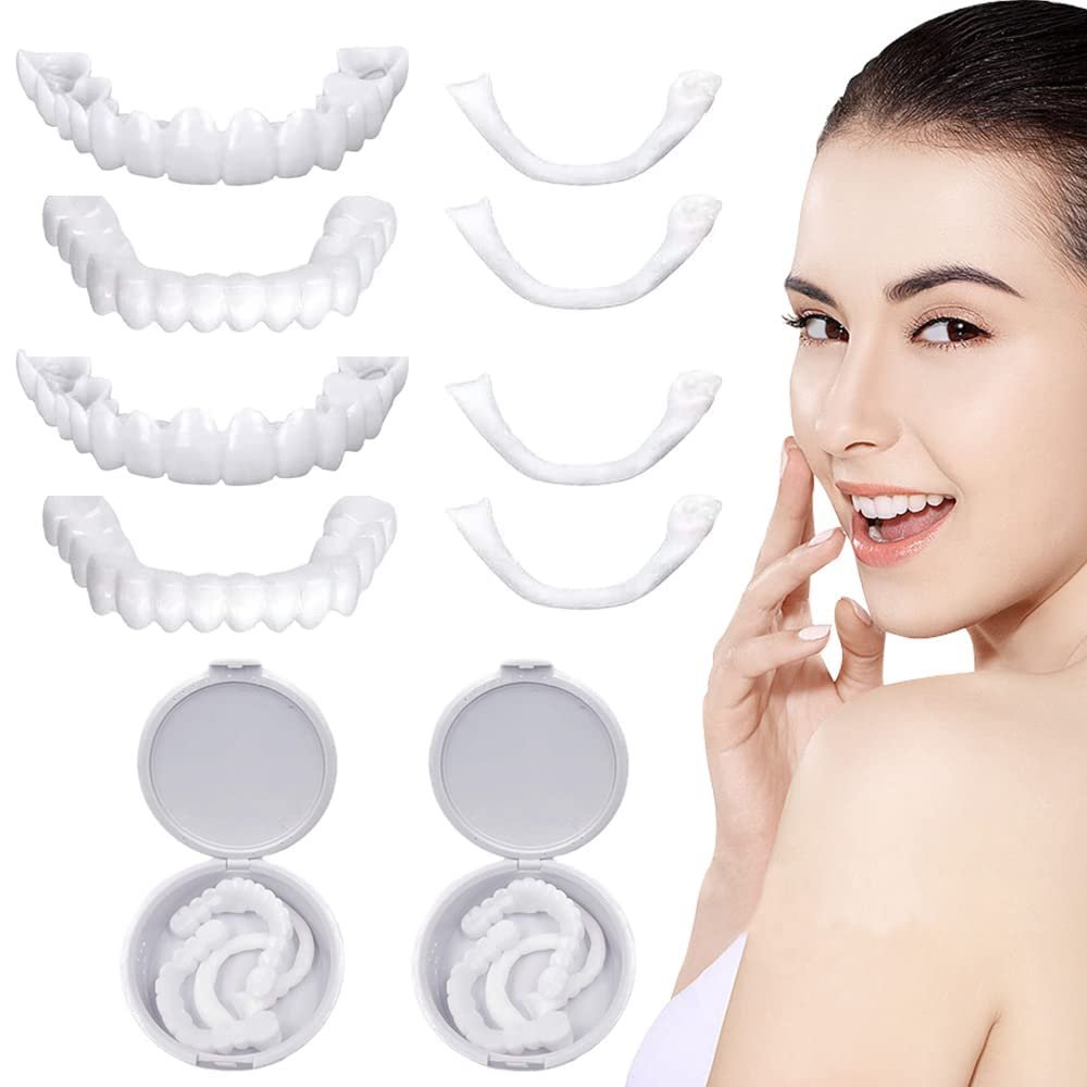 Care Spring Clip-On Artificial Teeth, Upper and Lower Veneers, Temporary Dentures, 2-Piece Set
