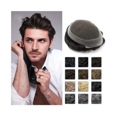 Bamboo Sea Men's Hair System Toupee, Swiss Lace with PU Base, Medium Light Brown, 6x8