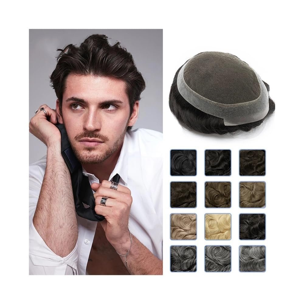 Bamboo Sea Men's Hair System Toupee, Swiss Lace with PU Base, Medium Light Brown, 6x8
