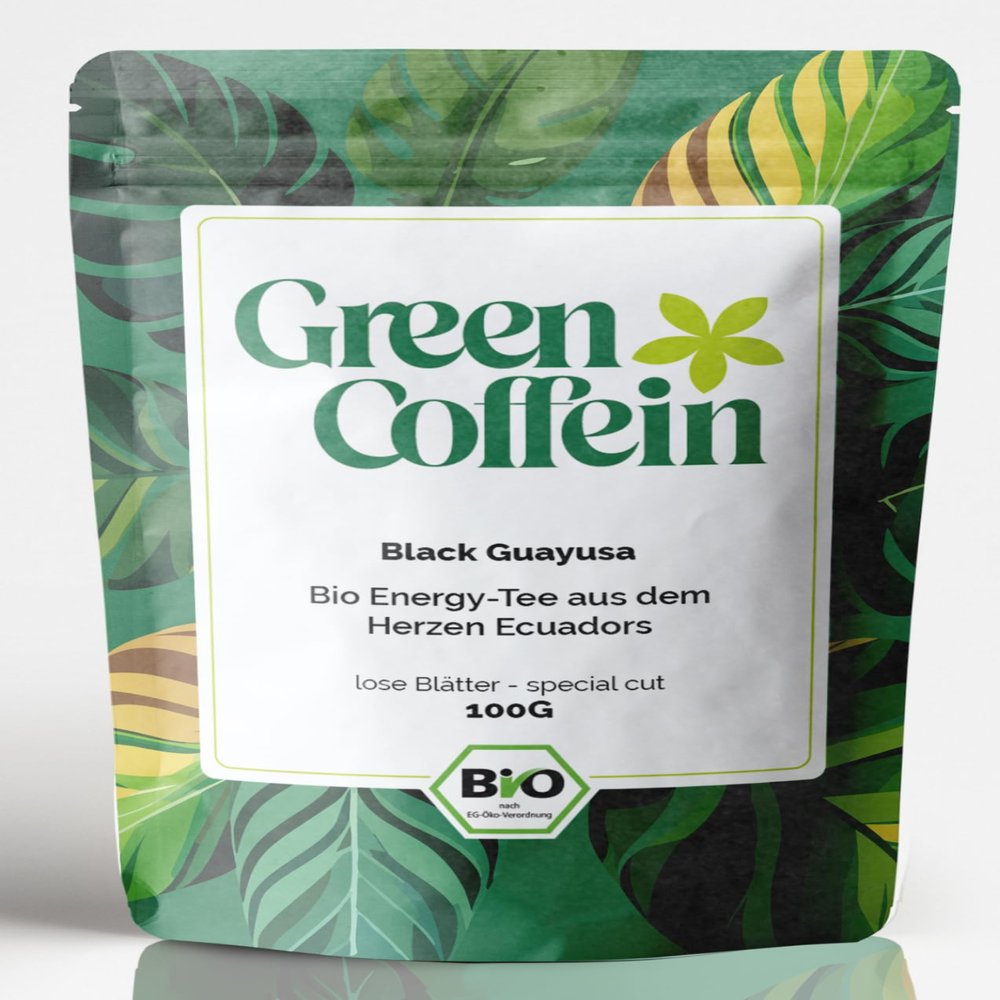 Organic Guayusa Tea from Green Coffein – Original from Ecuador – Green & Black – 100 g & 500 g – Natural Energizer & Coffee Alternative – Long-Lasting Focus Without a Crash (100 g, Black)
