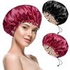 Flintronic 2PCS Satin Silk Sleep Caps, Adjustable Hair Bonnets, Black + Burgundy view 1
