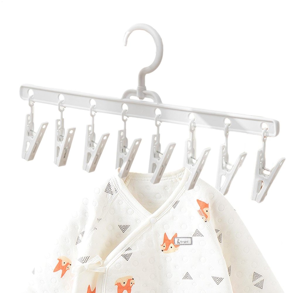 Children's Clothes Hanger with 8 Clips, 360° Rotating
